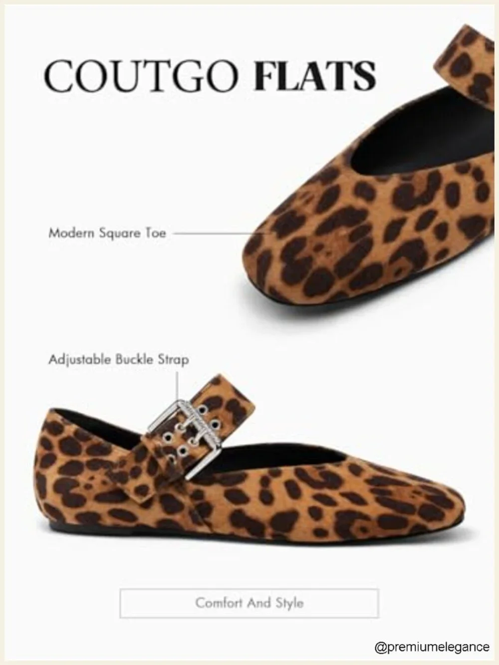 Square Toe Adjustable Strap Mary Jane Flats with Wide Buckle, Memory Foam - Picture 3 of 6